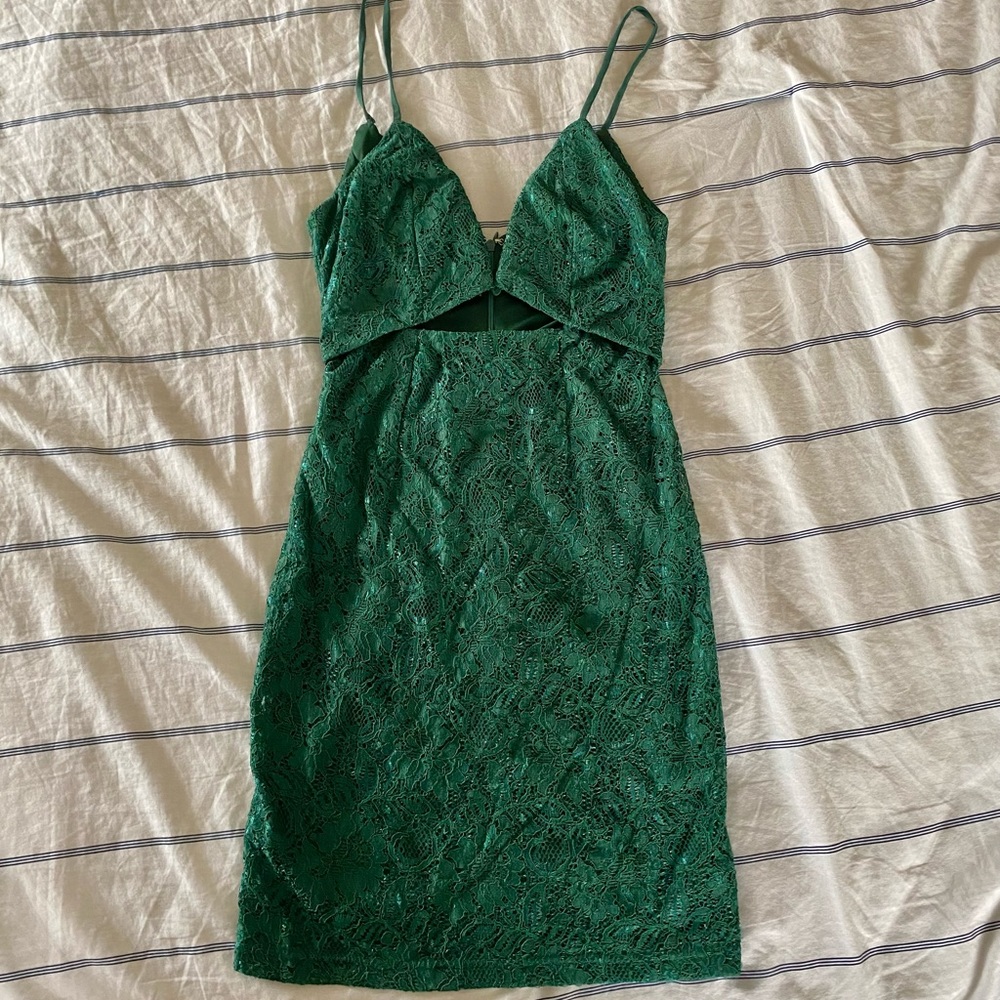 Beautiful emerald UO lace line and dot dress